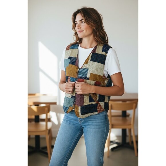 Girls of Dust Reversible Patchwork Quilted Vest Women’s Large Cottagecore Boho S - Picture 1 of 10